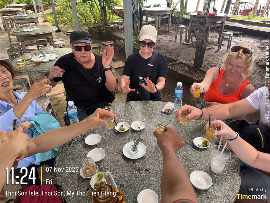 HCM: Authentic Mekong Delta - Boat, TukTuk, Khot Cake Making - River Time: Motorboat, Rowing Boat, and Coconut Island Views