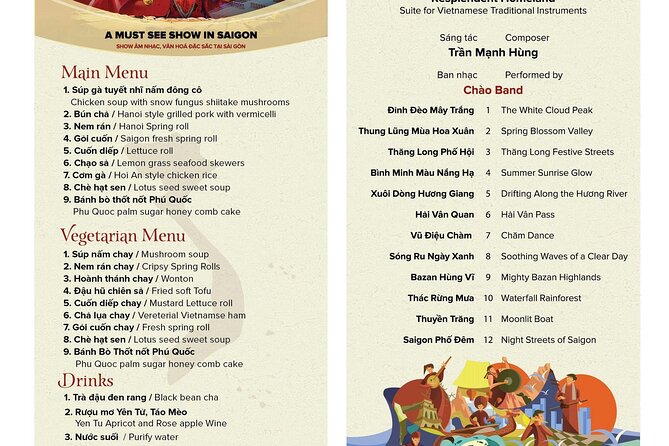 Ho Chi Minh: Chào Show with Dinner & Hotel Pickup - Dinner: A 9-Dish, Three-Region Vietnamese Set Menu