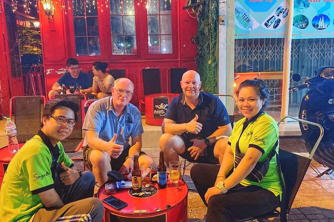 Saigon Night Craft Beer and Street Food By Scooter and motorbike - Local pub dinner: sprouting egg, fried beef tendon, and Frozen Beer